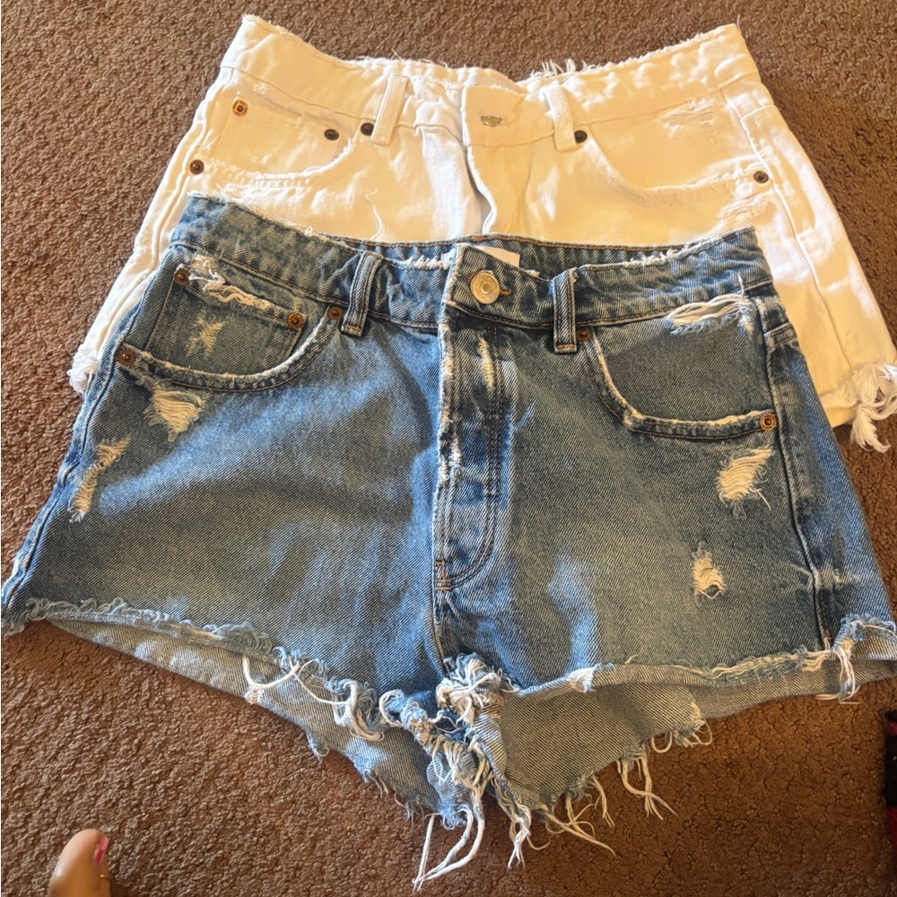 2 pairs  Zara denim, and White Distressed Women Shorts